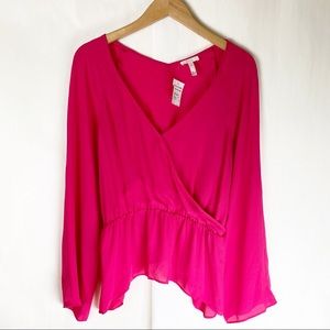 Leith surplice bright pink blouse